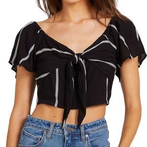 NWT Volcom off the shoulder tie front crop top black Nordstroms